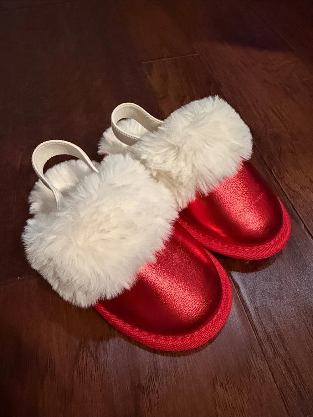 Cat & Jack Red Slip-On Slippers with Cream Faux Fur Cuff